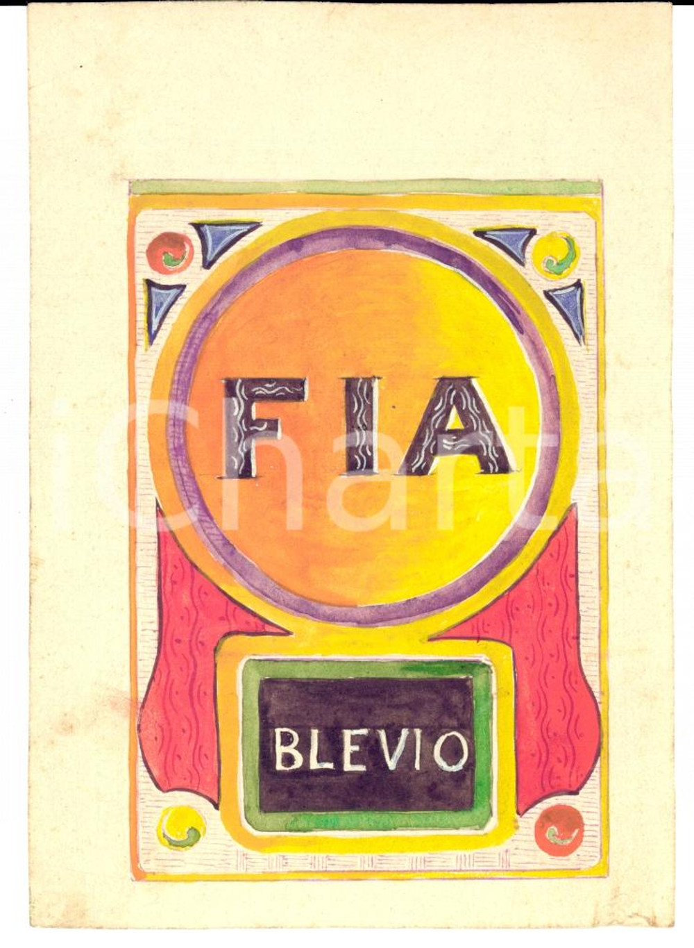 Stampa, bozzetto originale 1930 ca BLEVIO CO Bozzetto pubbliciario FIA Acquerellato a mano RARO 1