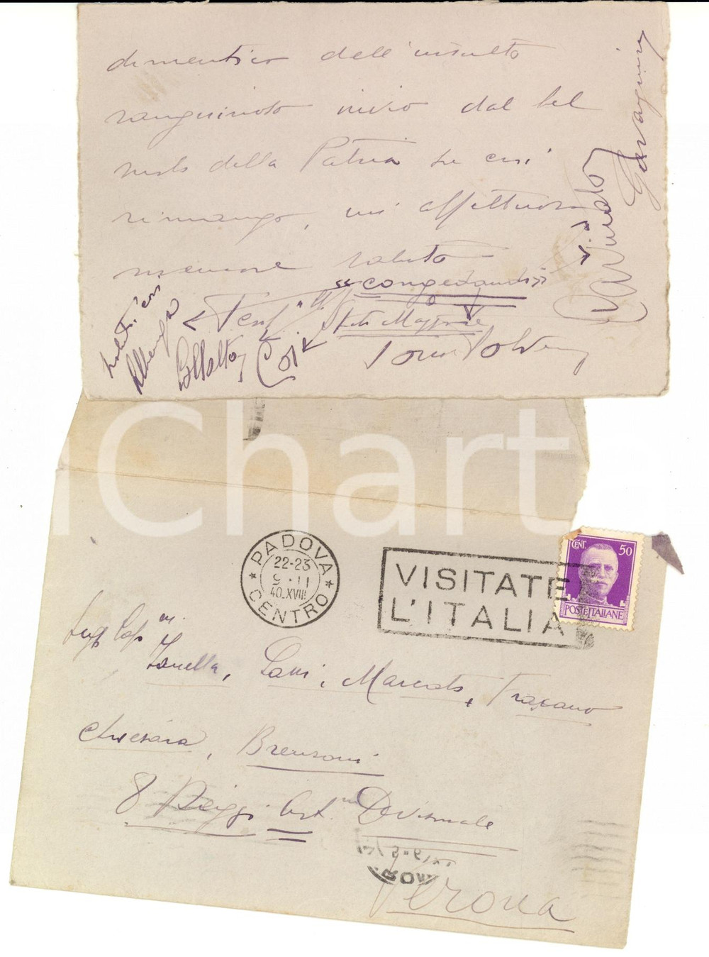 Manoscritto, lettera originale 1940 PADOVA Avv. Ascanio ZANELLA 8° Reggimento Artiglieria Lettera SQUADRISTI 1