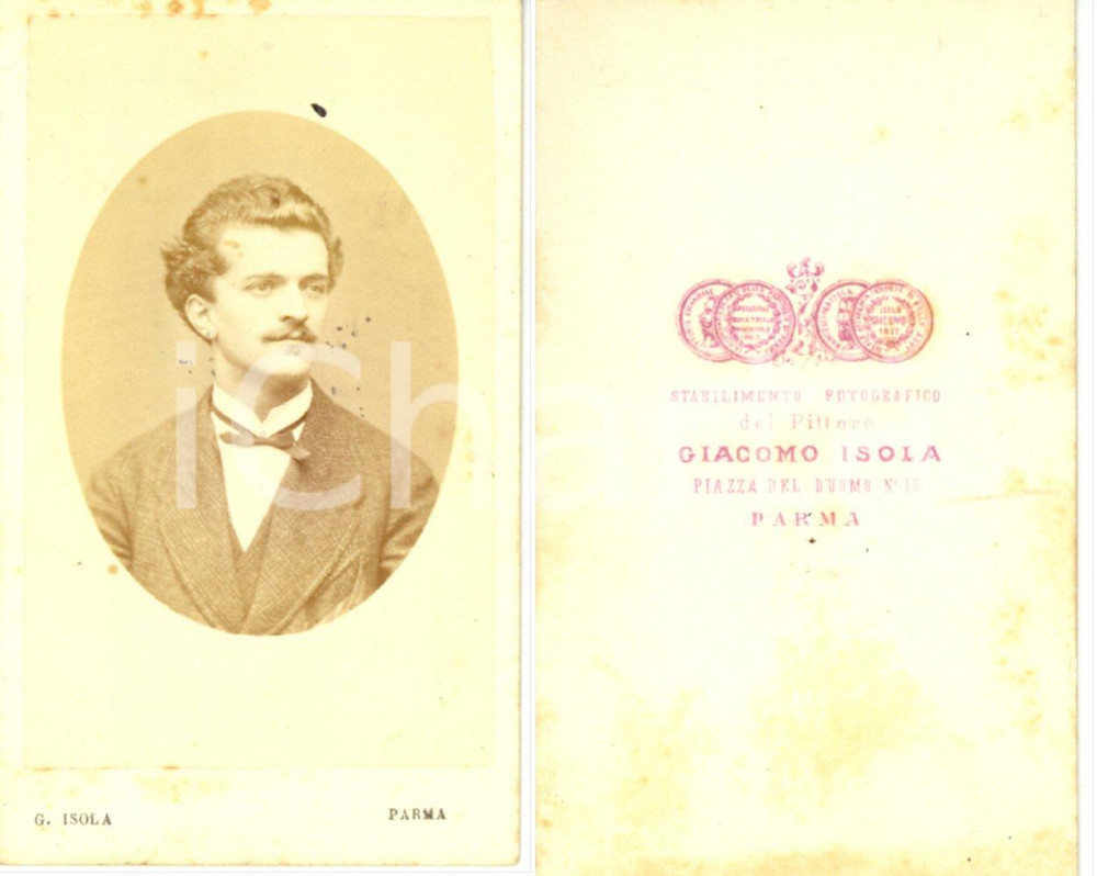 Fotografia d epoca originale 1865 ca PARMA Ritratto di gentiluomo Foto Giacomo ISOLA 1