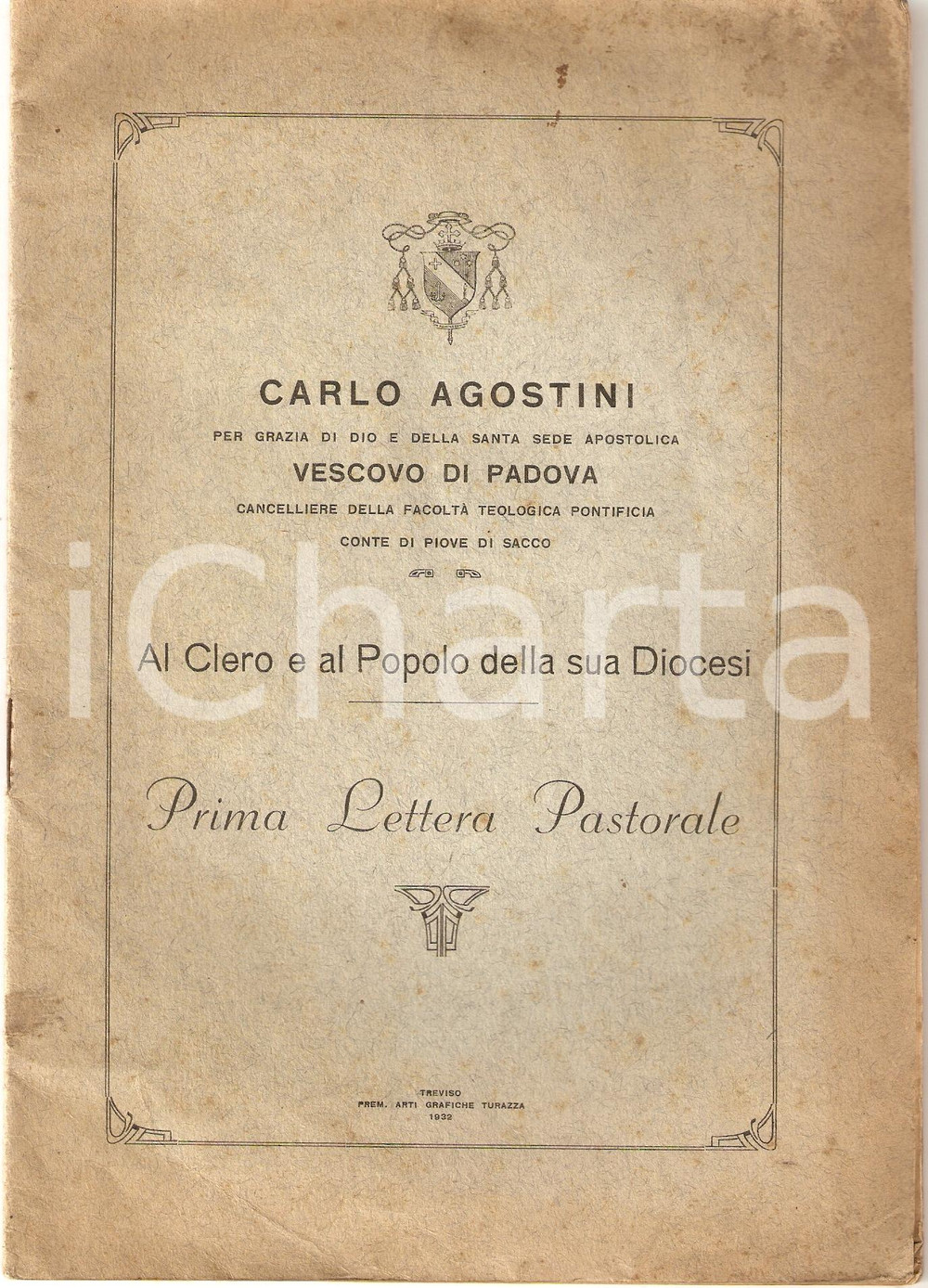 Oggetto da collezione cartaceo 1932 PADOVA Carlo AGOSTINI Nuovo vescovo VII Centenario SANT ANTONIO Libretto 1