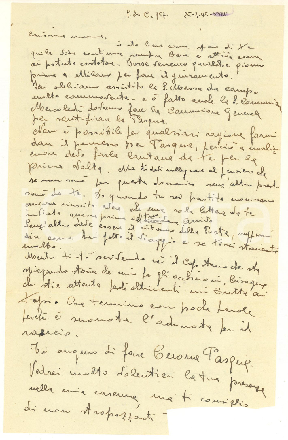 Manoscritto, lettera originale 1945 RSI Posta Campo 757 Piccoli sacrifici per ITALIA e suo onore Carla SILVA 1