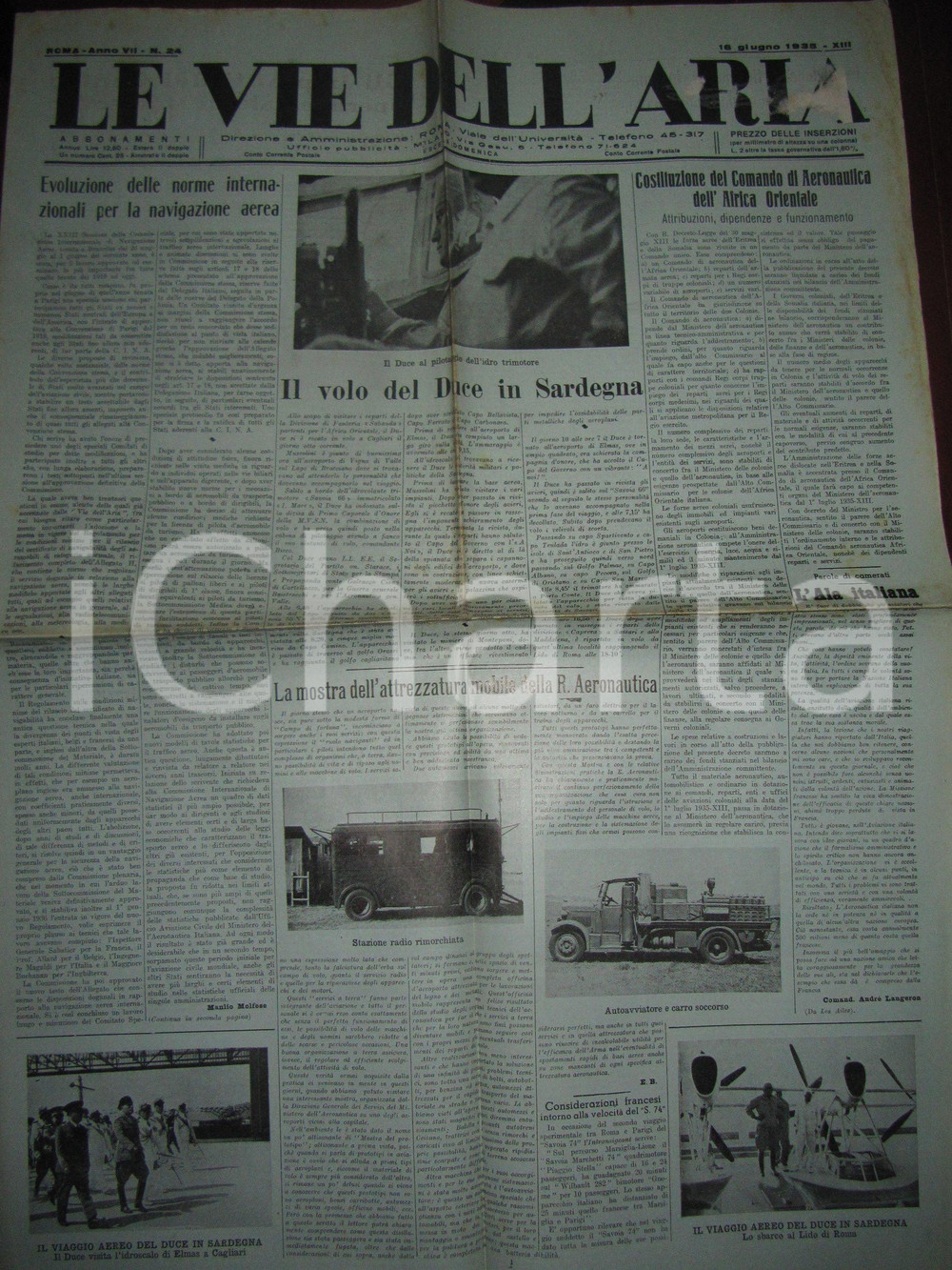 Giornale, rivista storica 1935 VIE DELL ARIA Viaggio aereo del DUCE in SARDEGNA Giornale 1