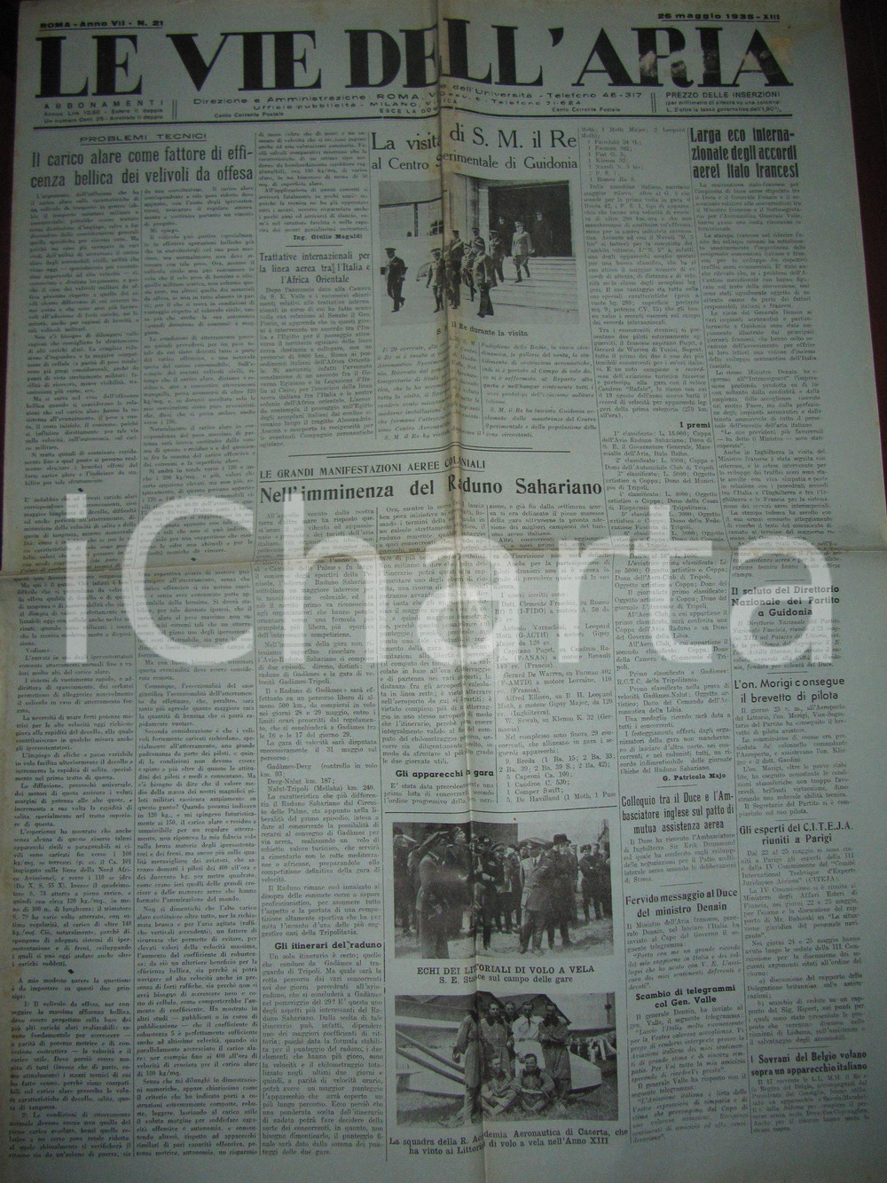 Giornale, rivista storica 1935 VIE DELL ARIA Preparativi per Raduno Sahariano di GADAMES Giornale 1