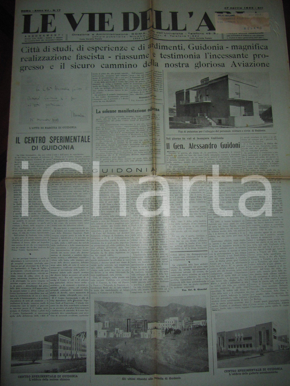 Giornale, rivista storica 1935 VIE DELL ARIA Inaugurazione nuova città GUIDONIA Illustrato Giornale 1