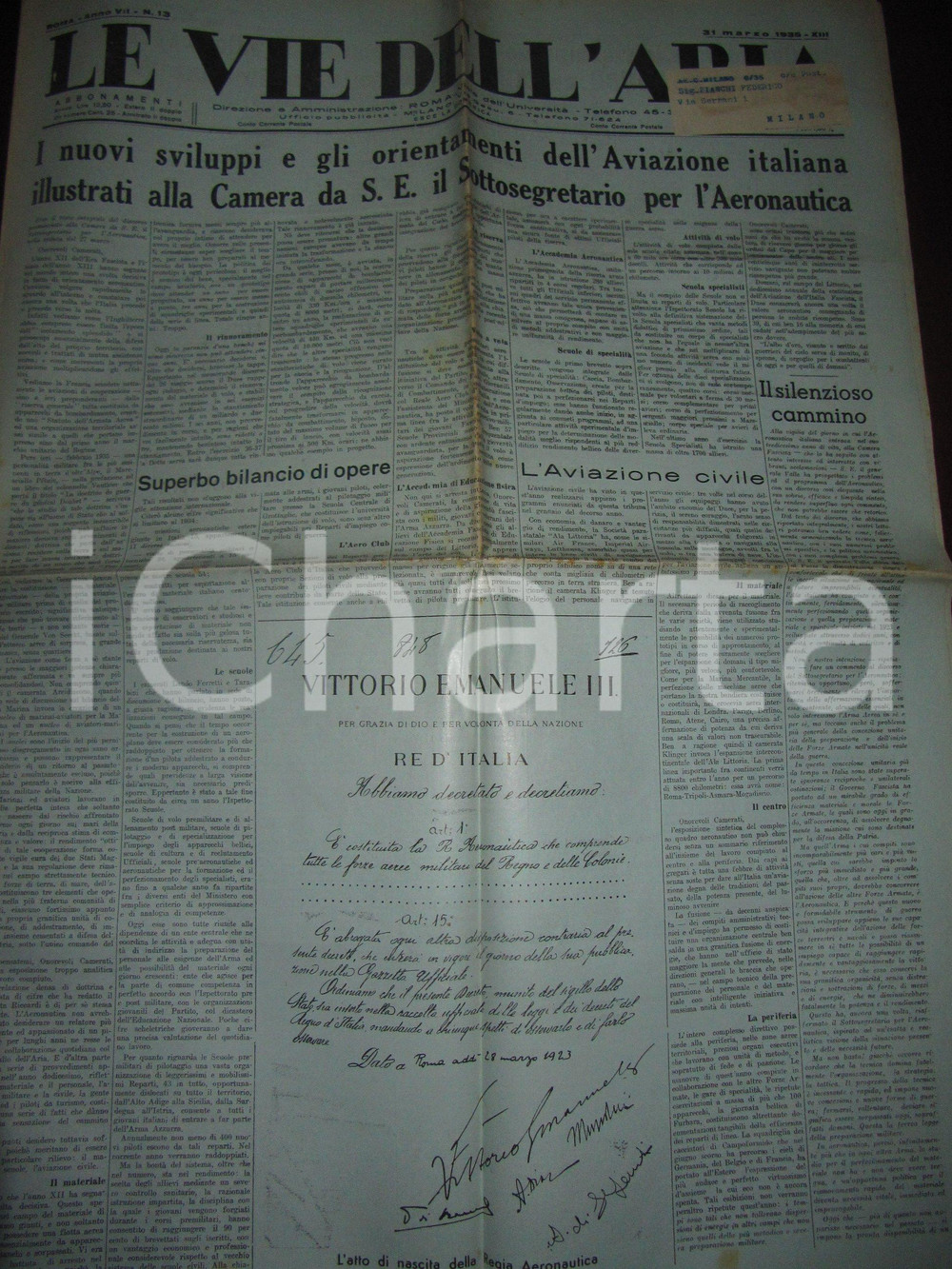 Giornale, rivista storica 1935 VIE DELL ARIA Futuro AERONAUTICA Italiana Numero speciale Giornale 1