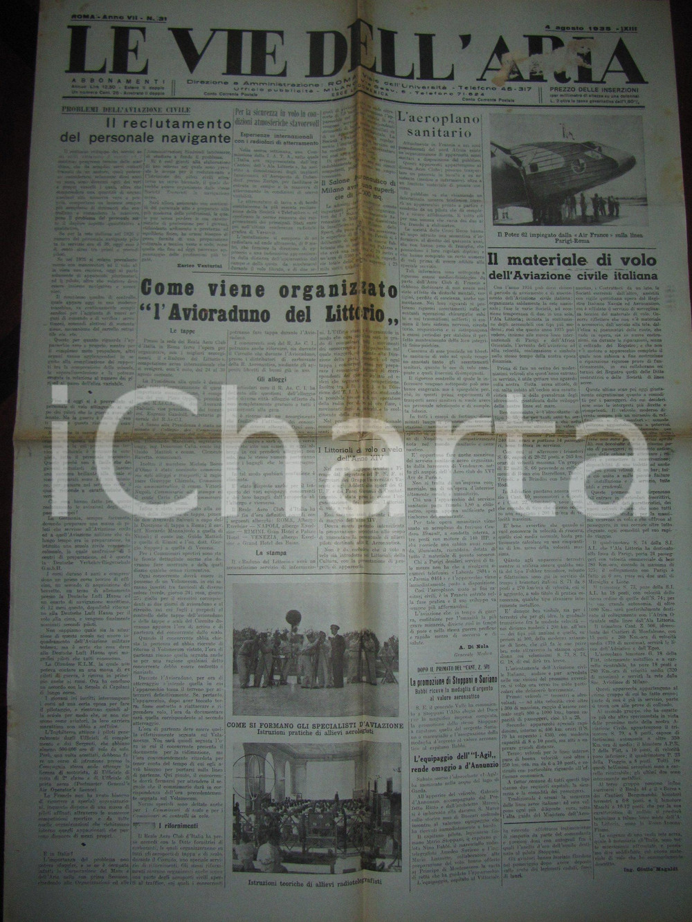 Giornale, rivista storica 1935 VIE DELL ARIA Organizzazione Avioraduno del LITTORIO Giornale 1