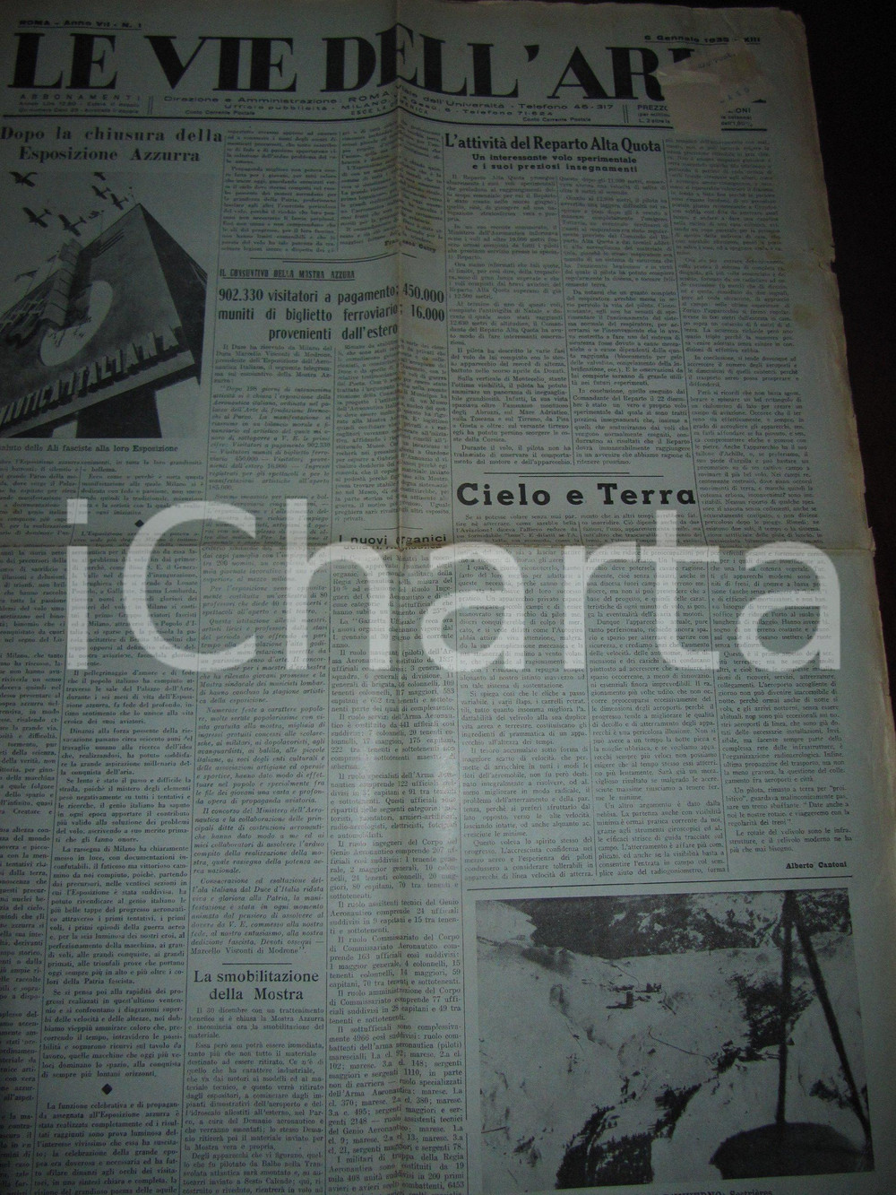 Giornale, rivista storica 1935 LE VIE DELL ARIA Successo Mostra AERONAUTICA ITALIANA Giornale 1