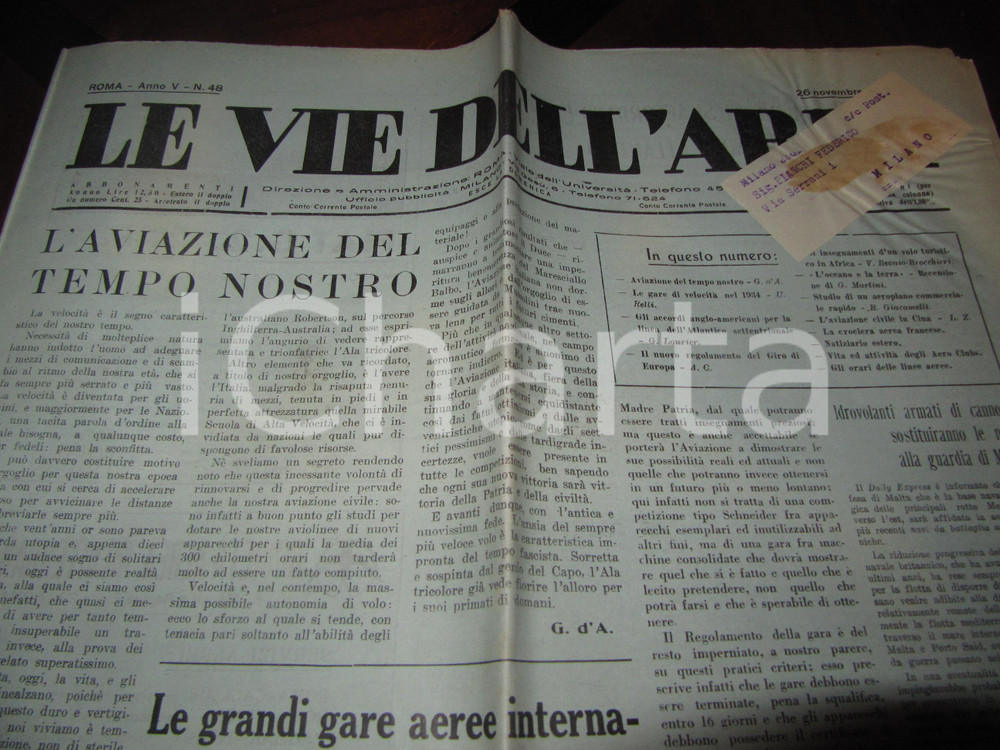 Giornale, rivista storica 1933 VIE DELL ARIA Stato AVIAZIONE ITALIANA del nostro tempo Giornale 1
