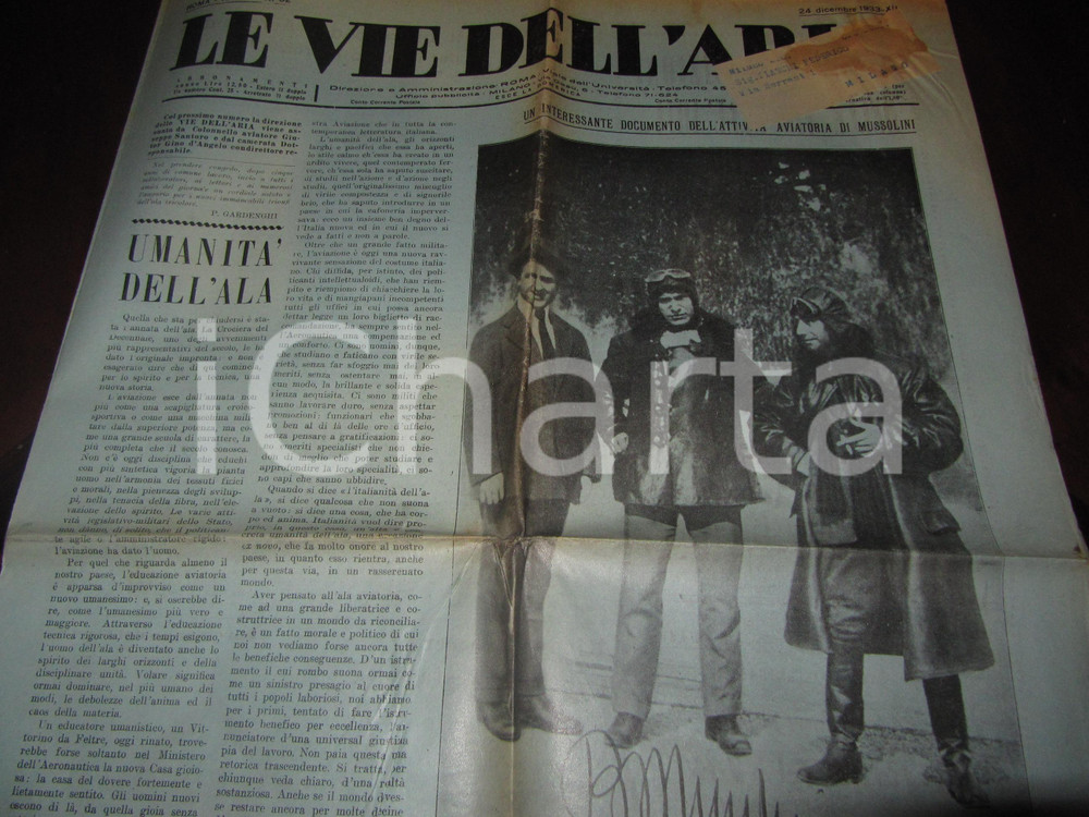 Giornale, rivista storica 1933 VIE DELL ARIA Aviazione é la più piena espressione dell uomo DUCE aviatore 1