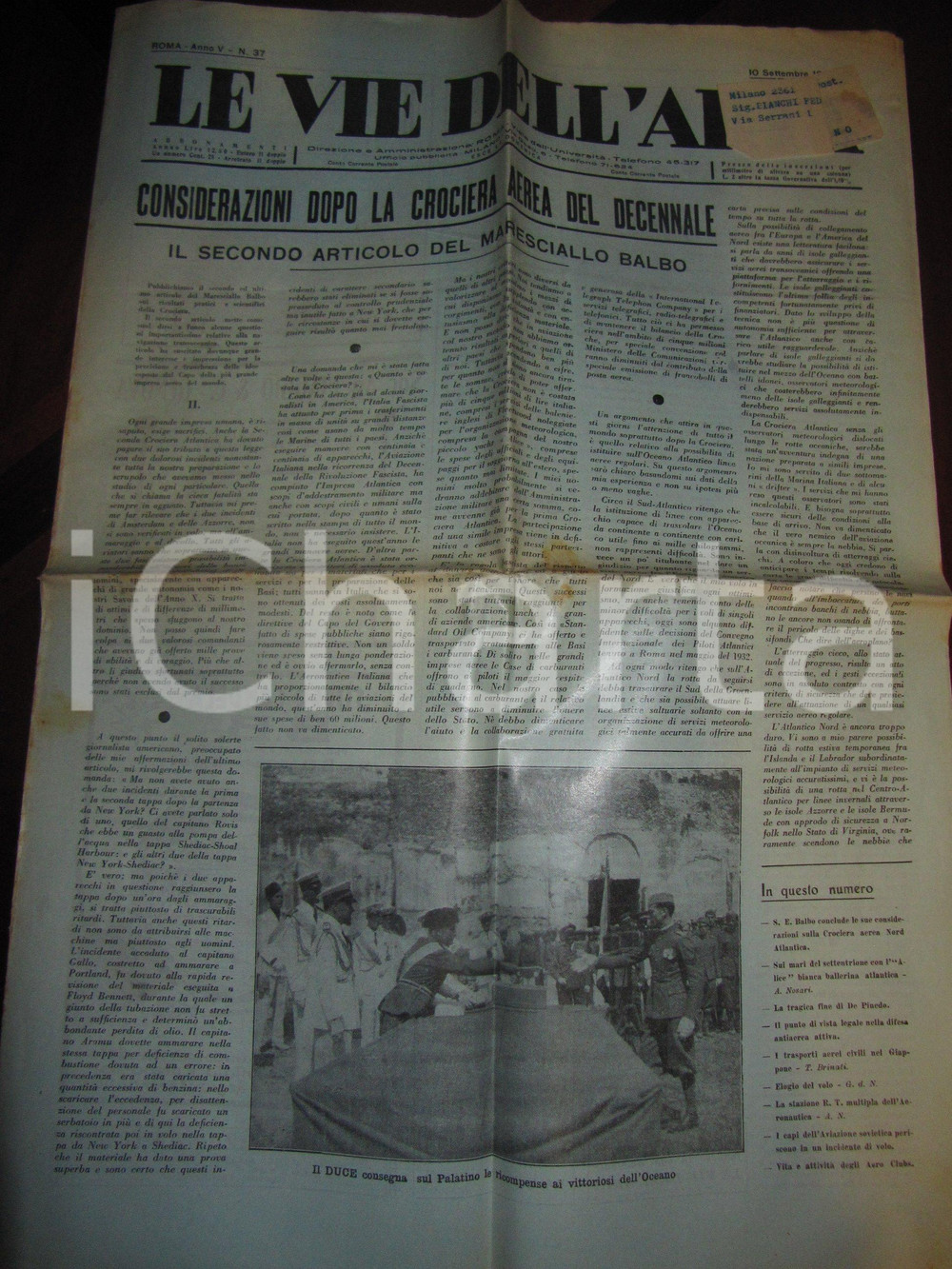Giornale, rivista storica 1933 LE VIE DELL ARIA Crociera Atlantica impresa di ITALIA FASCISTA Italo BALBO 1