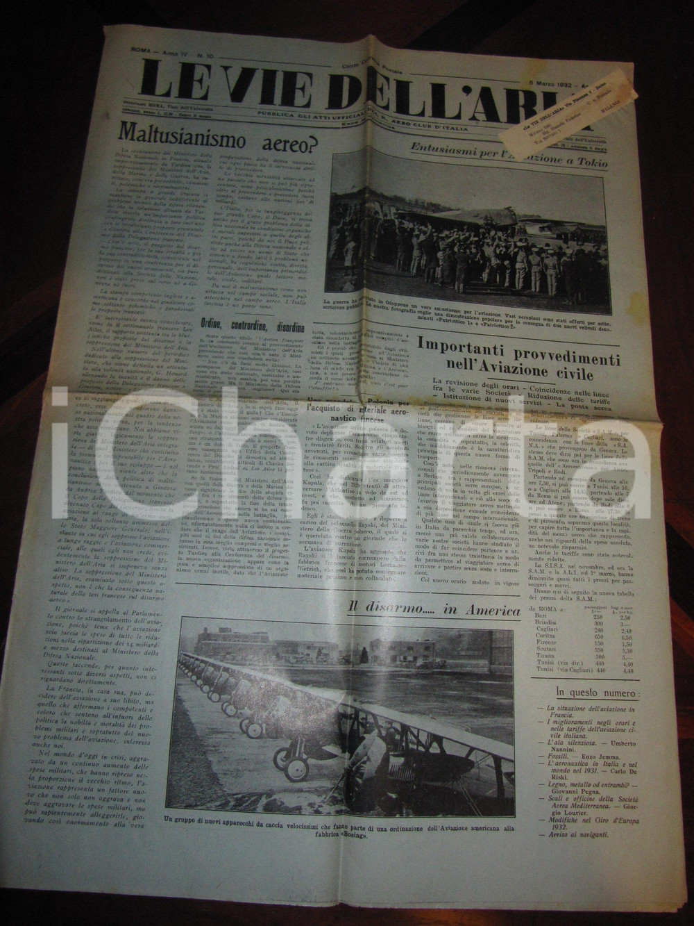 Giornale, rivista storica 1932 LE VIE DELL ARIA Impiego aviazione battaglia SHANGHAI Giornale 1