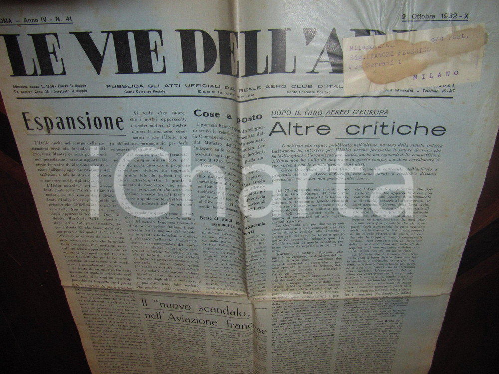 Giornale, rivista storica 1932 LE VIE DELL ARIA Nuovo trimotore FIAT G 2 Giornale 1