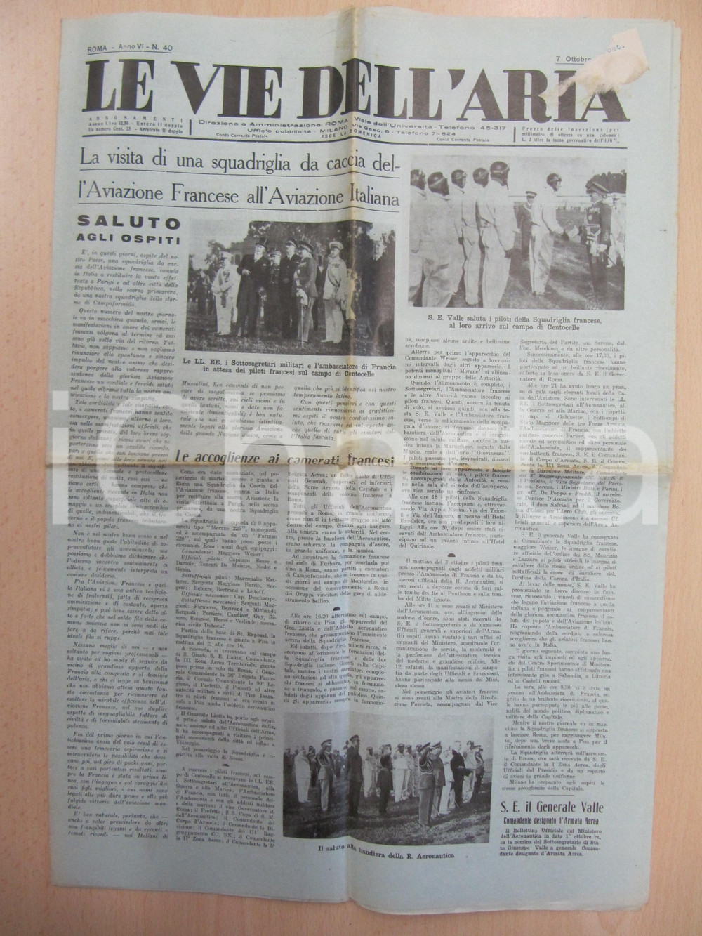 Giornale, rivista storica 1934 LE VIE DELL ARIA Visita ufficiale Grande AVIAZIONE francese Giornale 1