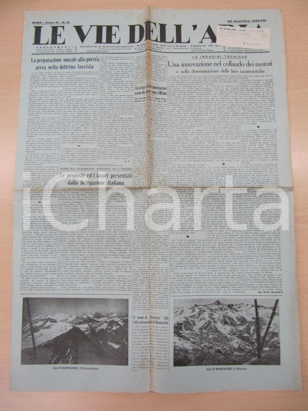 Giornale, rivista storica 1934 LE VIE DELL ARIA Guerra aerea e dottrina fascista Giornale 1