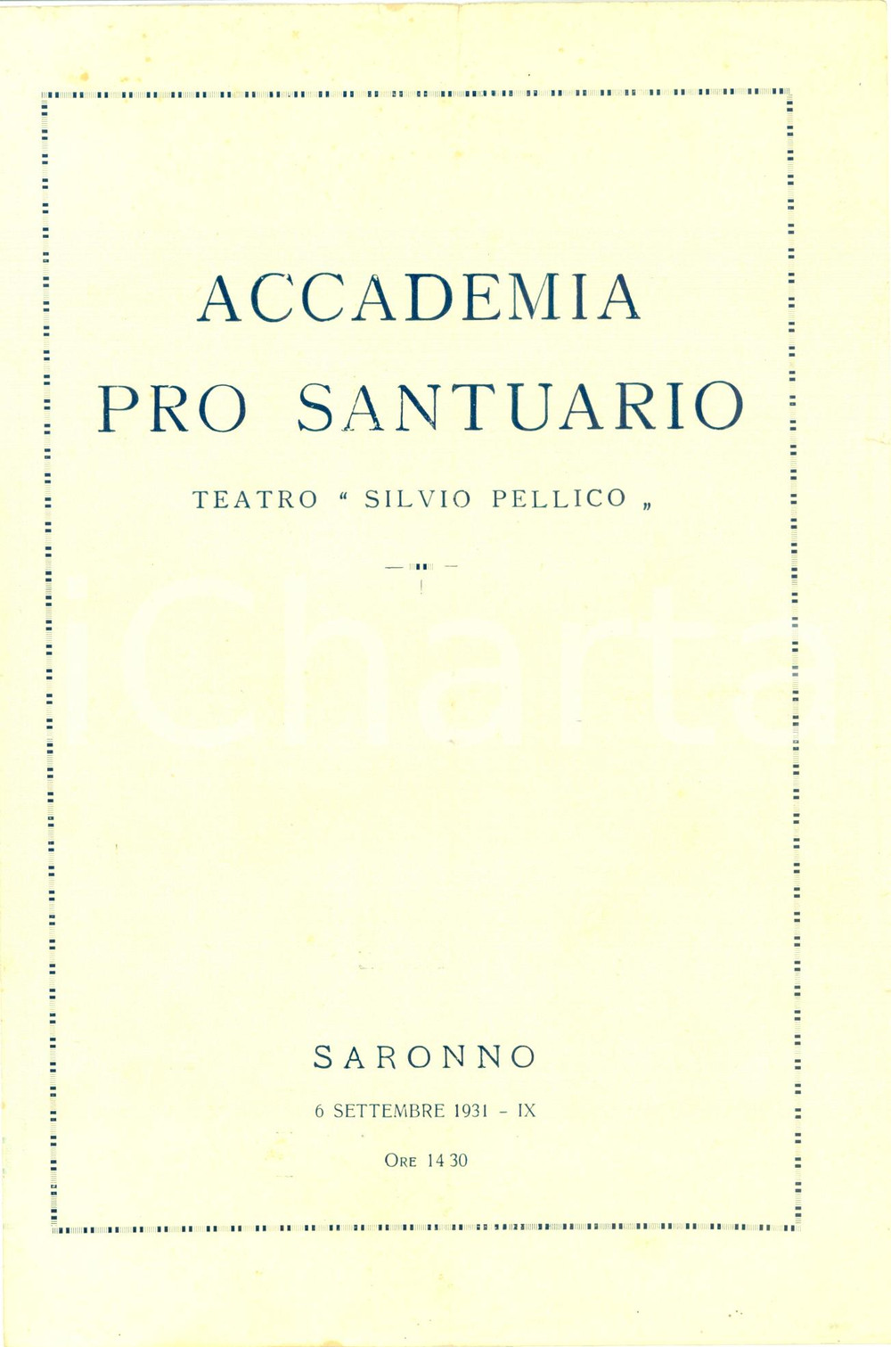 Materiale pubblicitario d’epoca 1931 SARONNO VA Concerto Accademia PRO SANTUARIO Teatro PELLICO 1