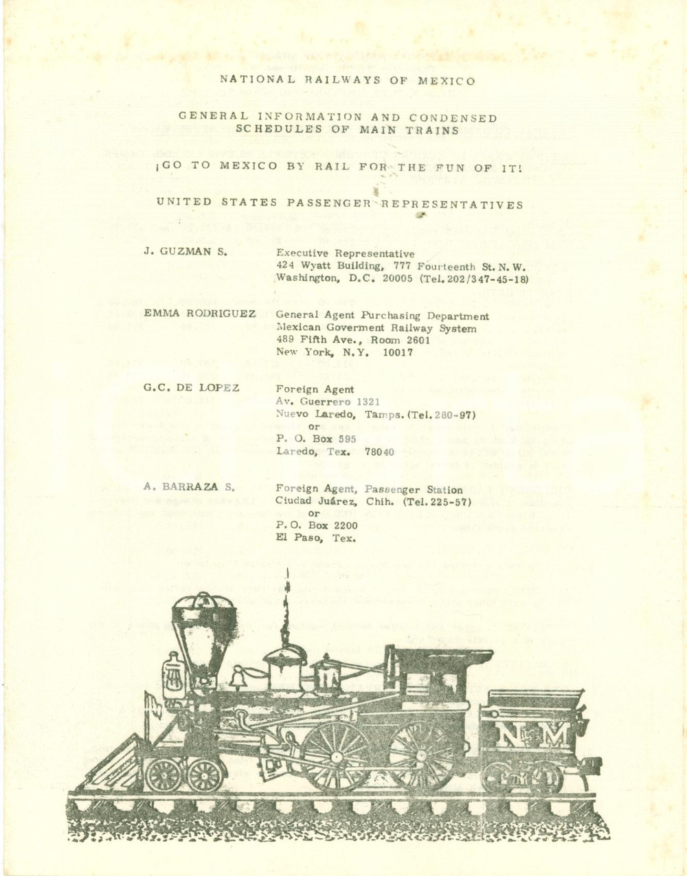 Materiale pubblicitario d’epoca 1979 NATIONAL RAILWAYS OF MEXICO Treni tratte servizi Opuscolo 1