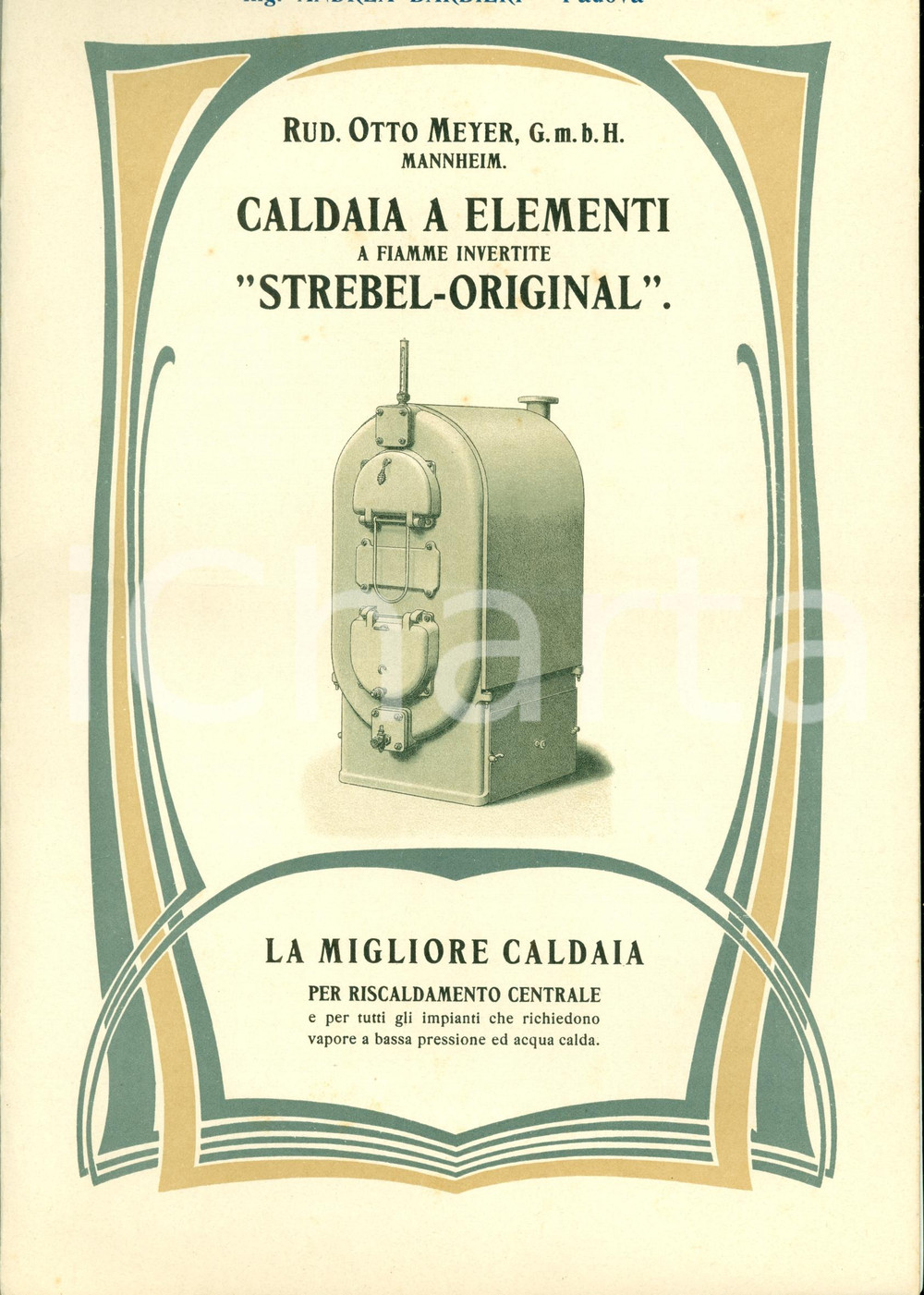 Materiale pubblicitario d’epoca 1940 circa OTTO MEYER Caldaia STREBEL ORIGINAL Illustrato con elementi mobili 1