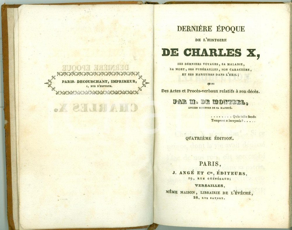 Libro, pubblicazione d epoca 1840 Guillaume Isidore DE MONTBEL DerniÃ¨re Ã©poque CHARLES X Quarta edizione 1
