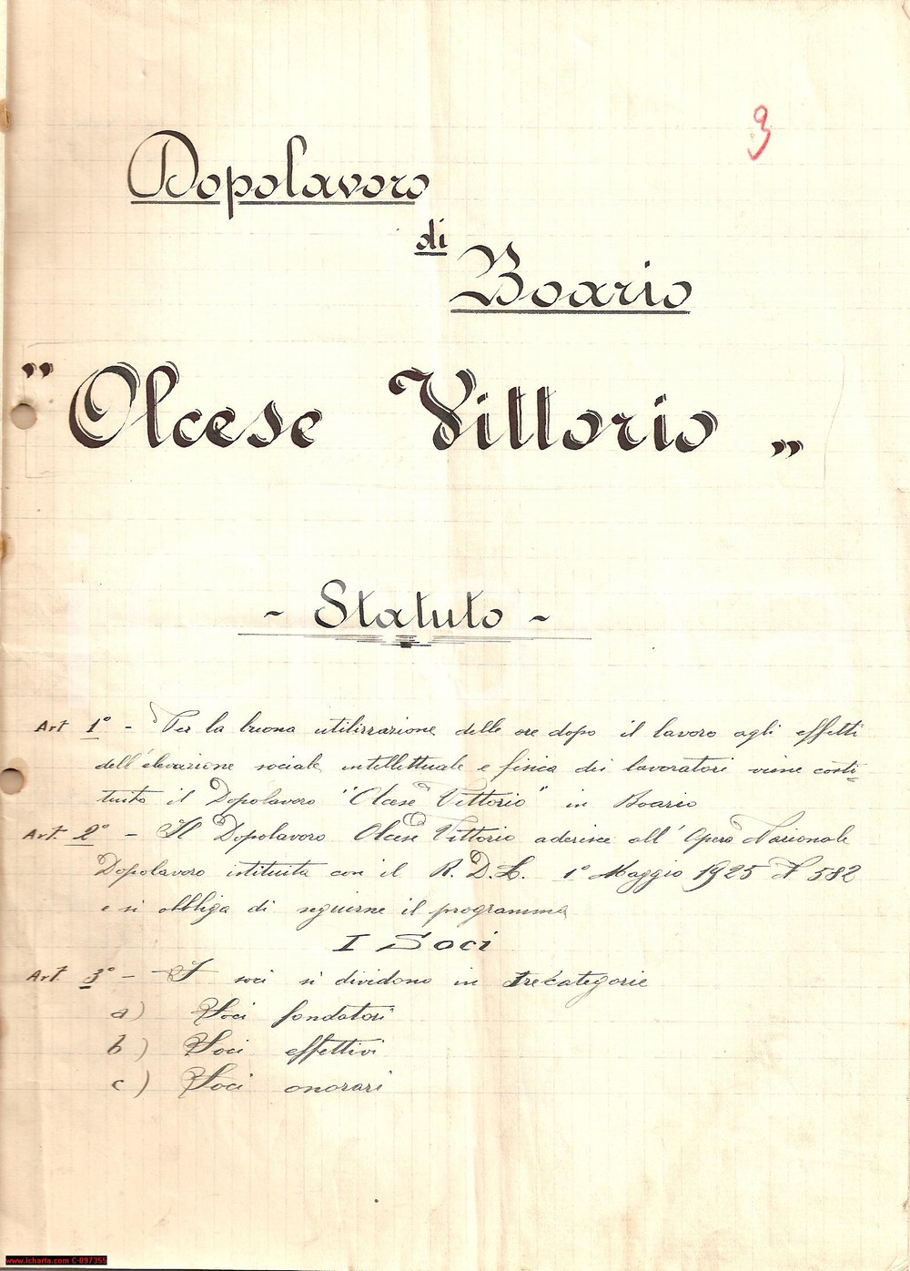 Documento originale, autentico 1930 ca. DARFO BOARIO TERME BS Statuto Vittorio OLCESE 1