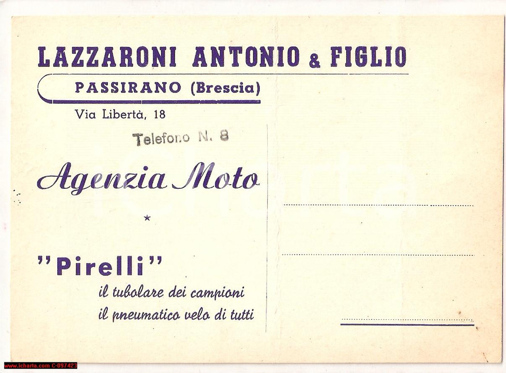 Cartolina originale da collezione 1956 PASSIRANO BS Lazzaroni Antonio & Figlio PIRELLI Cartolina postale 1