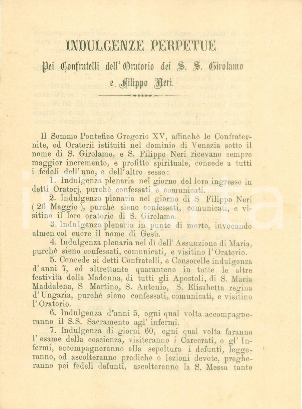 Documento originale, autentico 1880 ESTE PD Indulgenze perpetue Oratorio SANTI GIROLAMO E FILIPPO NERI 1