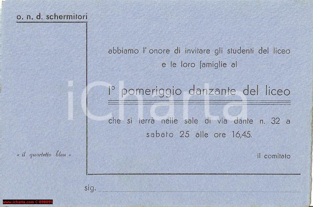 Cartolina originale da collezione 1925 circa VENEZIA O.N.D. SCHERMA Pomeriggio danzante Invito 1