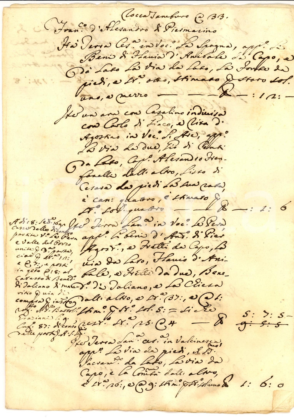 Manoscritto, lettera originale 1720 ROCCATAMBURO Possedimenti Francesco D ALESSANDRO Terre beni 1