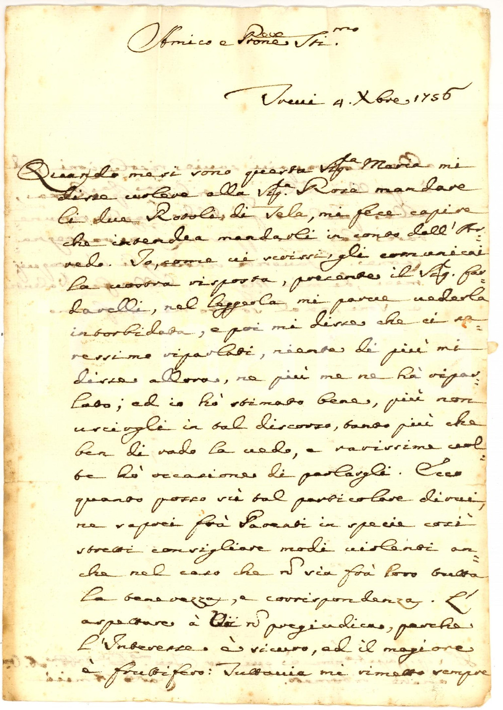 Manoscritto, lettera originale 1756 TREVI Non saprei consigliare modi violenti Autografo nobile Carlo AMICI 1