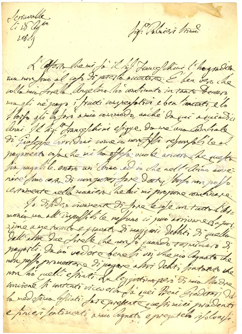 Manoscritto, lettera originale 1819 SERRAVALLE DI CHIENTI Caterina CAMBI VOGLIA offesa nella sua onorabilitÃ  1