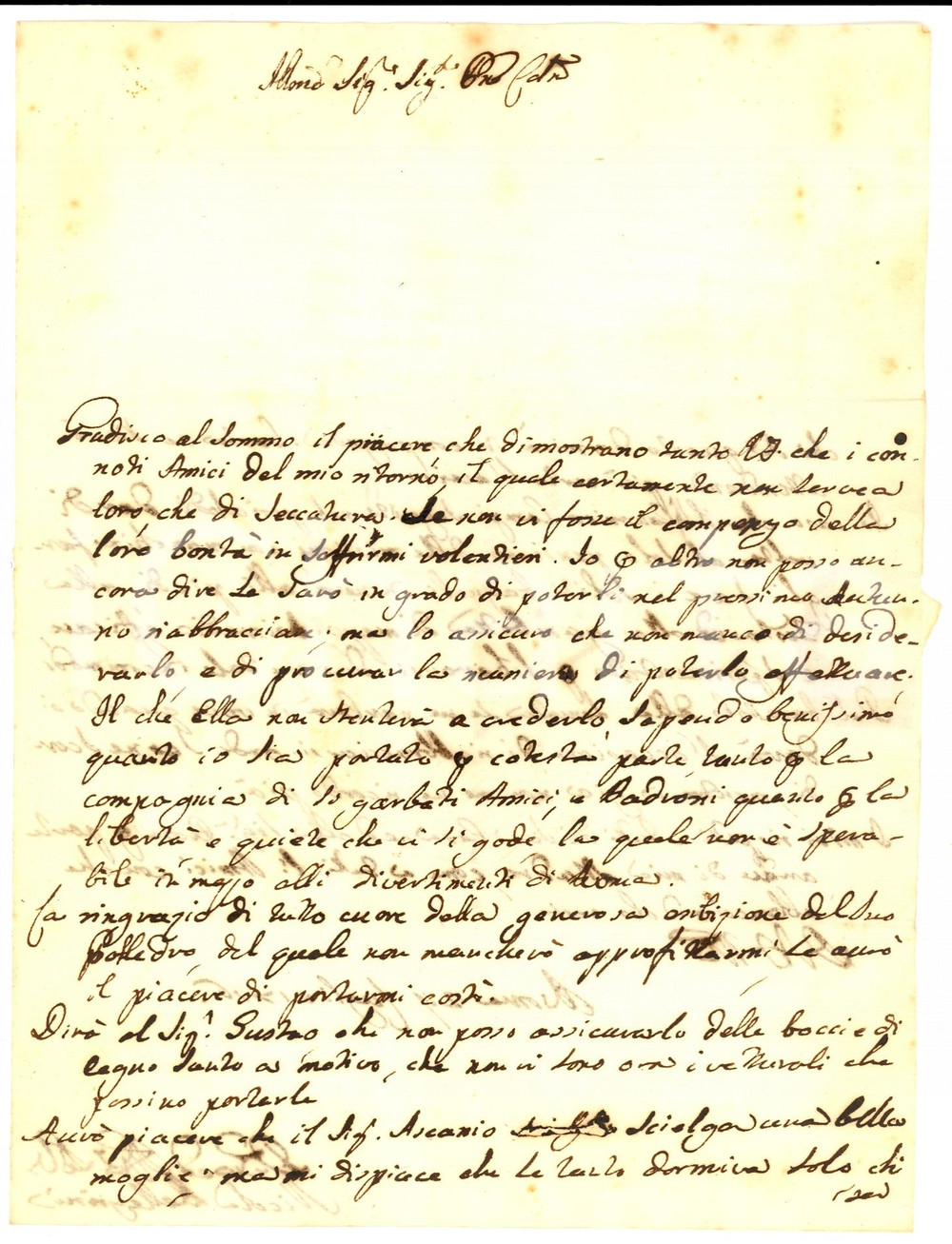 Manoscritto, lettera originale 1756 ROMA Nicola PELLEGRINI e i bagni di neve per il canonico CAMPI Lettera 1