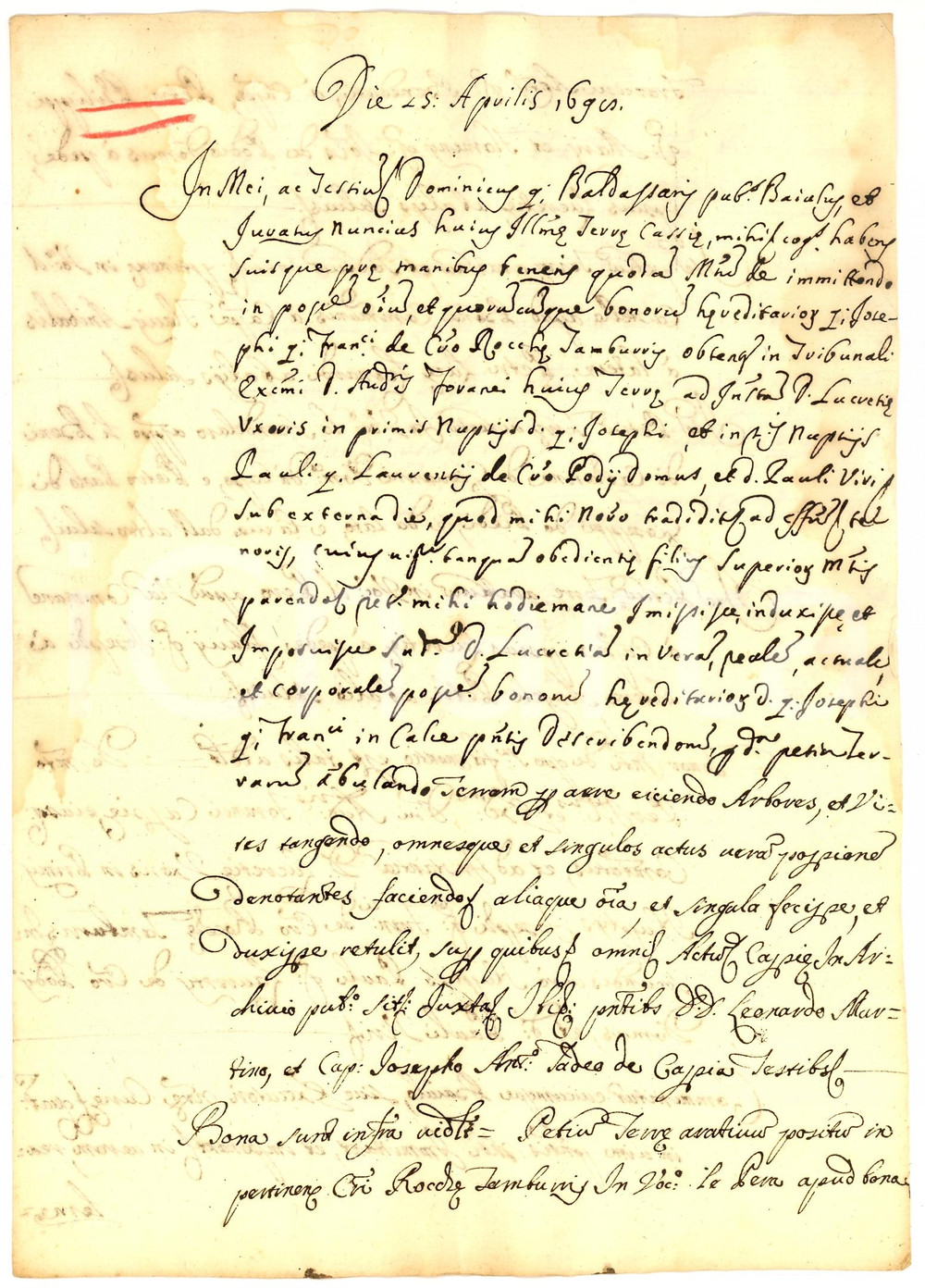 Documento originale, autentico 1698 ROCCATAMBURO PG Vedova LUCREZIA ottiene beni defunto marito 1