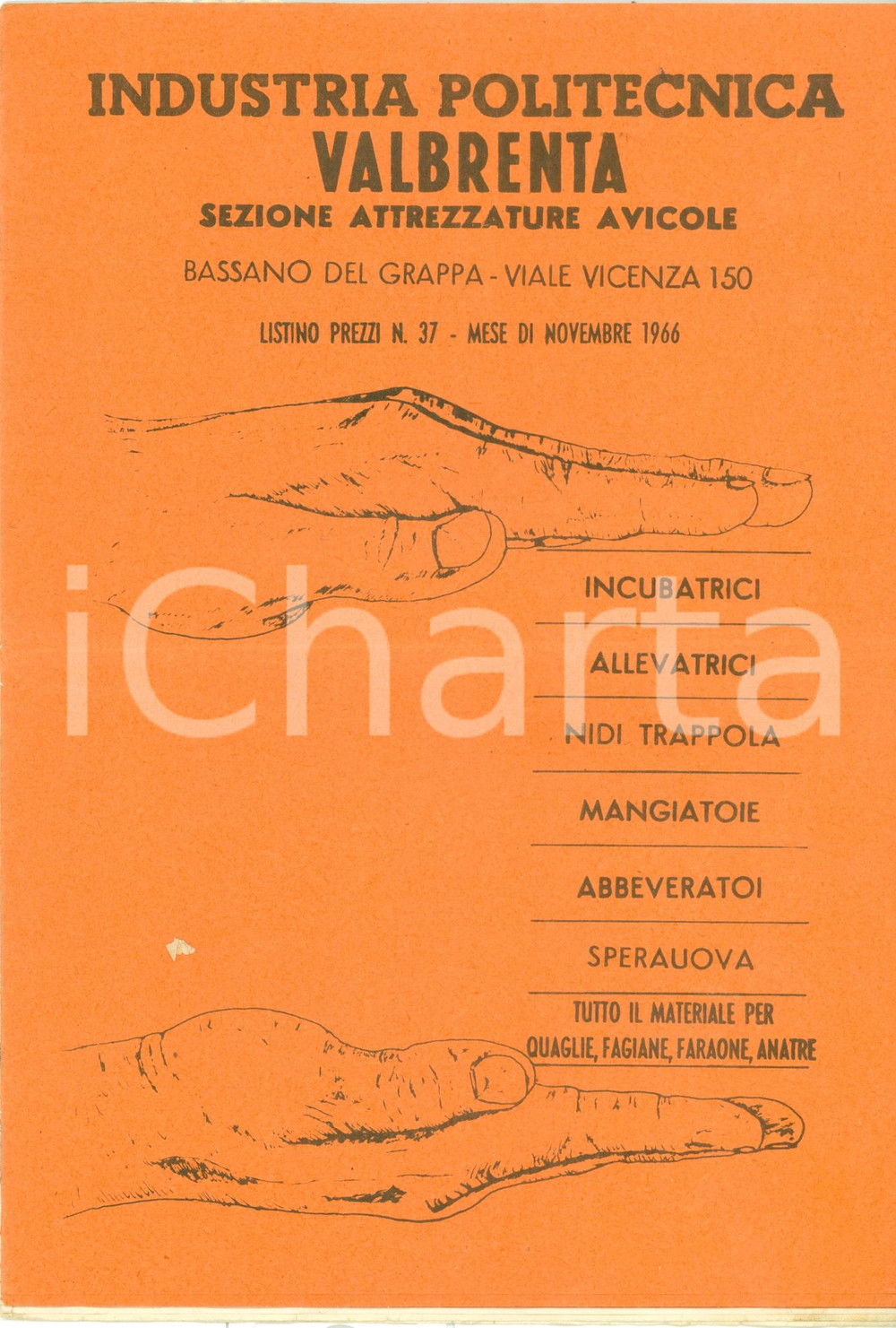 Materiale pubblicitario d’epoca 1966 BASSANO DEL GRAPPA VI Industria Politecnica VALBRENTA Listino prezzi 1