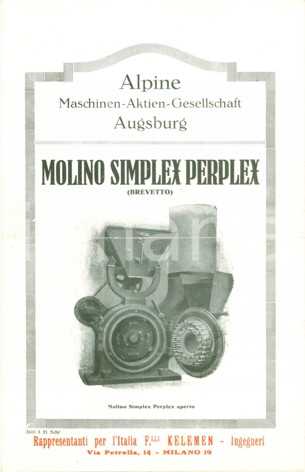 Documento originale, autentico 1935 ca AUGSBURG DE Molino SIMPLEX PERPLEX Alpine Maschinen Opuscolo 1