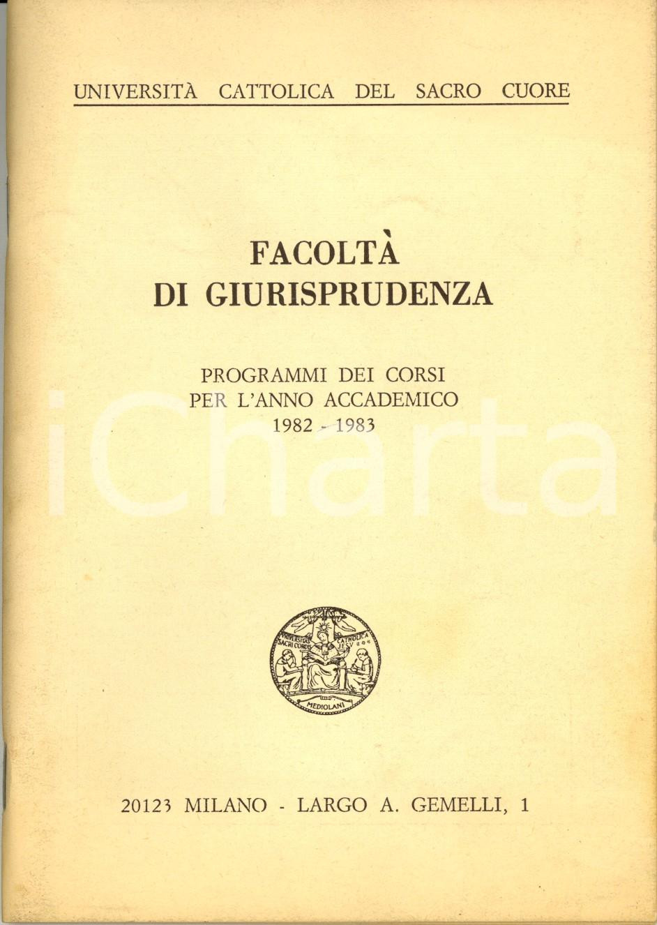 Libro, pubblicazione d epoca 1982 MILANO Università CATTOLICA Facoltà GIURISPRUDENZA Programma dei corsi 1