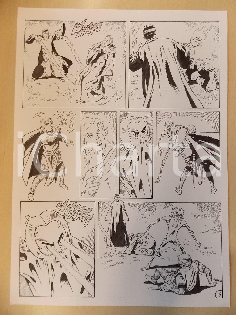 Opera d’arte autentica 2001 WAMPUS Luciano BERNASCONI Cavaliere colpito da raggi laser Tavola originale 1