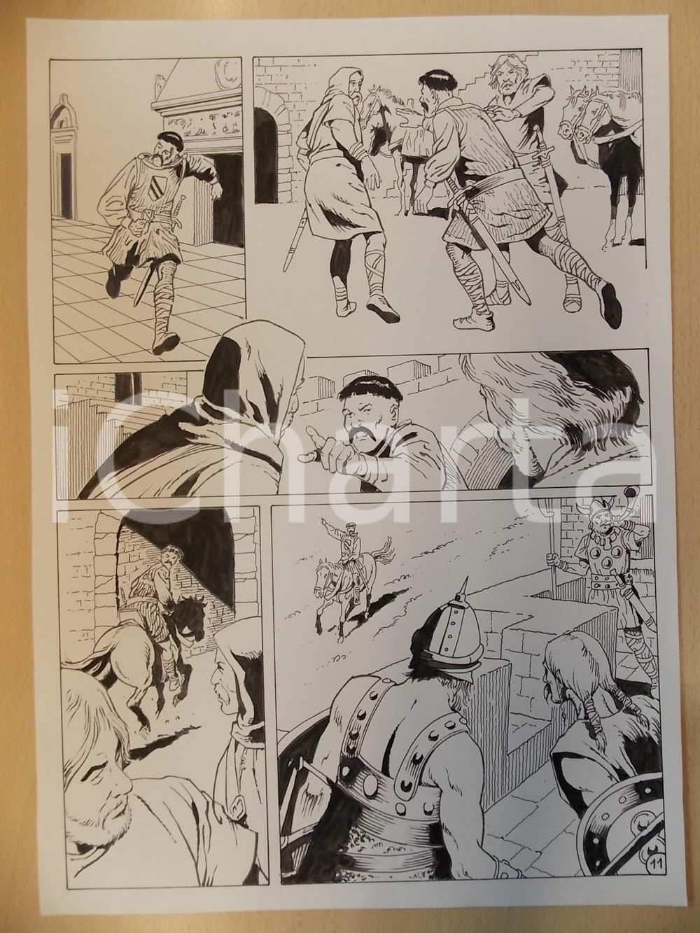 Opera d’arte autentica 2001 WAMPUS L. BERNASCONI Sentinella avvisa dell attacco nemico Tavola originale 1