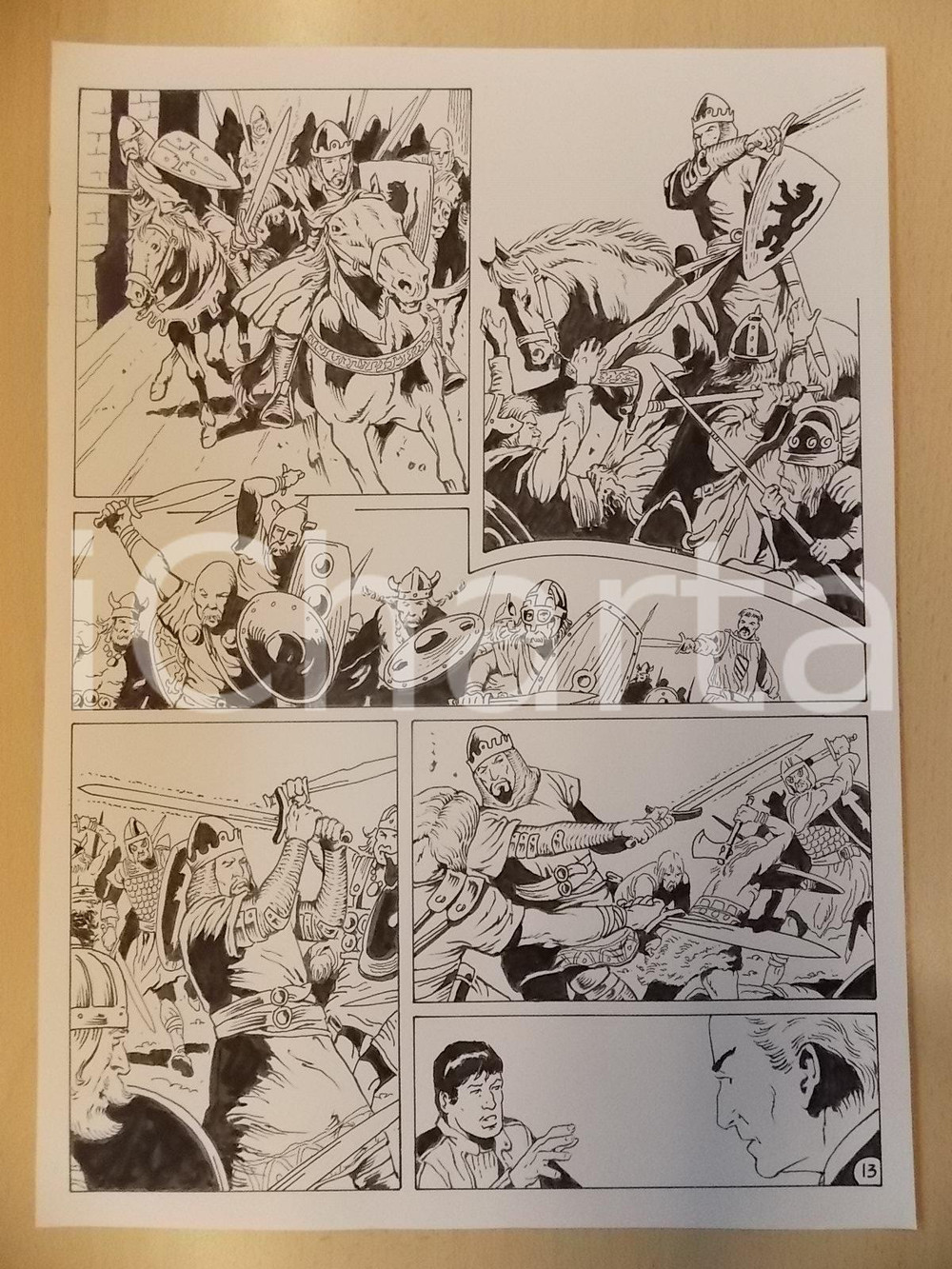 Opera d’arte autentica 2001 WAMPUS Luciano BERNASCONI Battaglia tra cavalieri e barbari Tav. originale 1