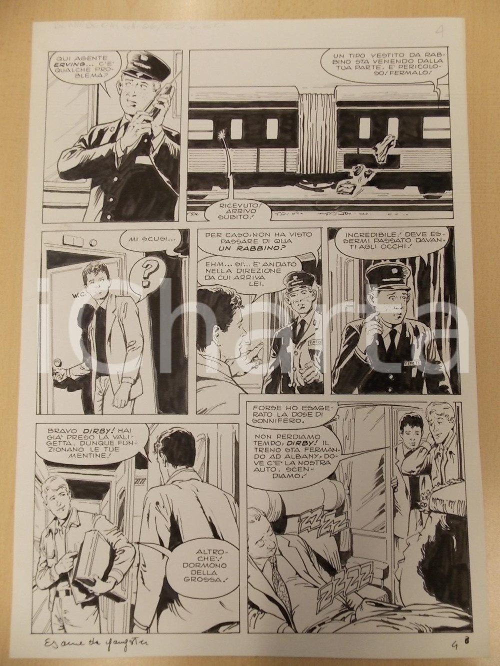 Opera d’arte autentica 1970 ca ESAME DA GANGSTER Luciano BERNASCONI Caportreno controlla vagoni Tavola 1