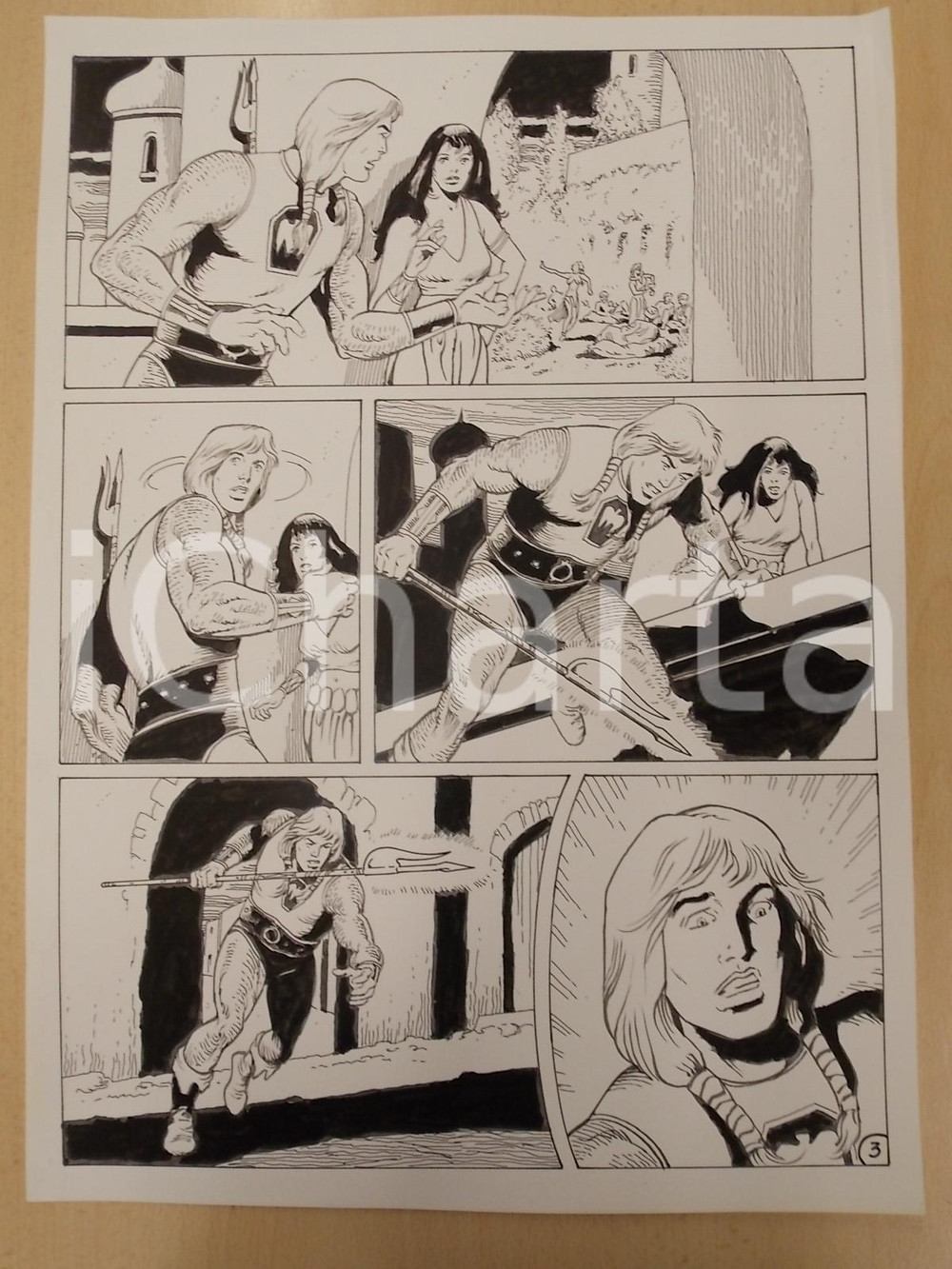 Opera d’arte autentica 1975 ca LUBE Luciano Bernasconi KABUR impugna alabarda Tavola originale 1