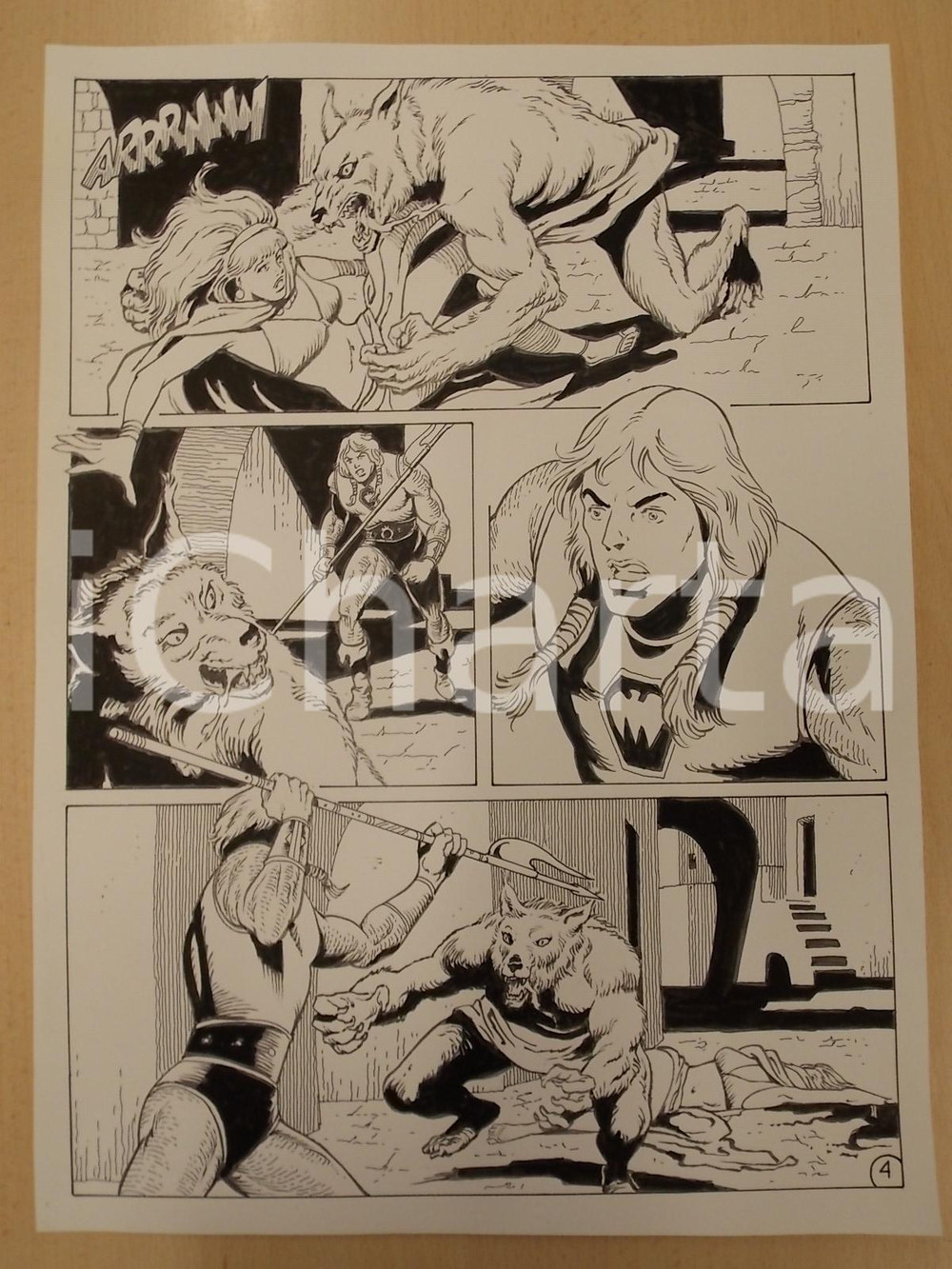 Opera d’arte autentica 1975 ca LUBE Luciano Bernasconi KABUR contro lupo mannaro Tavola originale 1