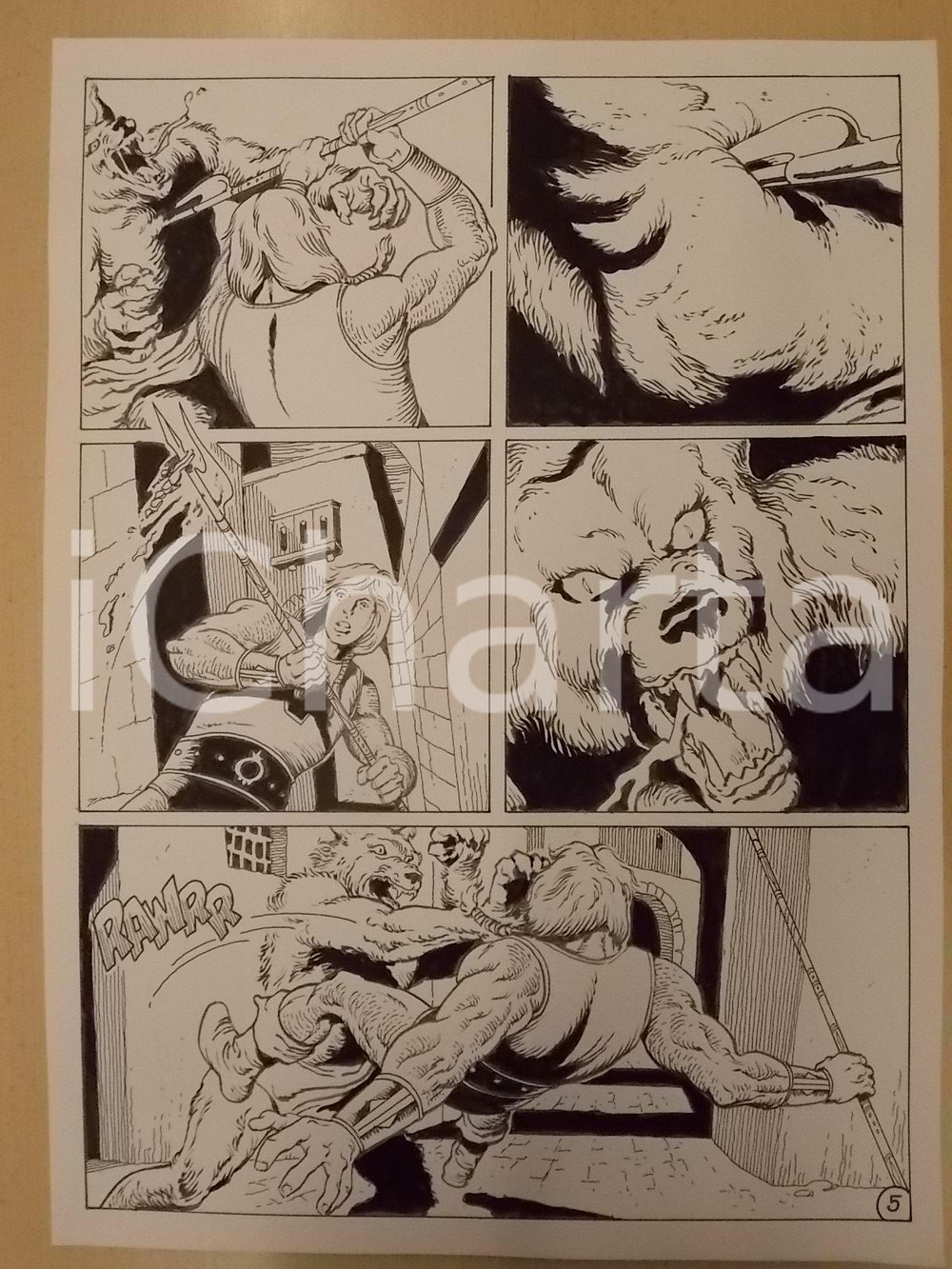 Opera d’arte autentica 1975 ca LUBE Luciano BERNASCONI Licantropo attacca KABUR Tavola originale 1