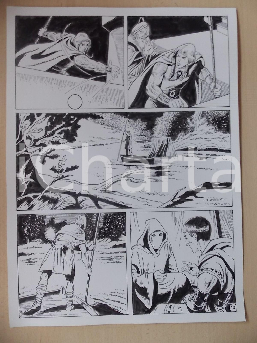 Opera d’arte autentica 1975 ca KABUR Luciano BERNASCONI Zattera sul fiume Tavola originale LUBE 1