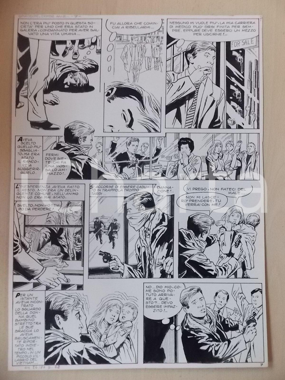 Opera d’arte autentica 1970 ca SPIACENTE DOTTOR MAINE Luciano BERNASCONI Rapina in banca Tavola LUBE 1