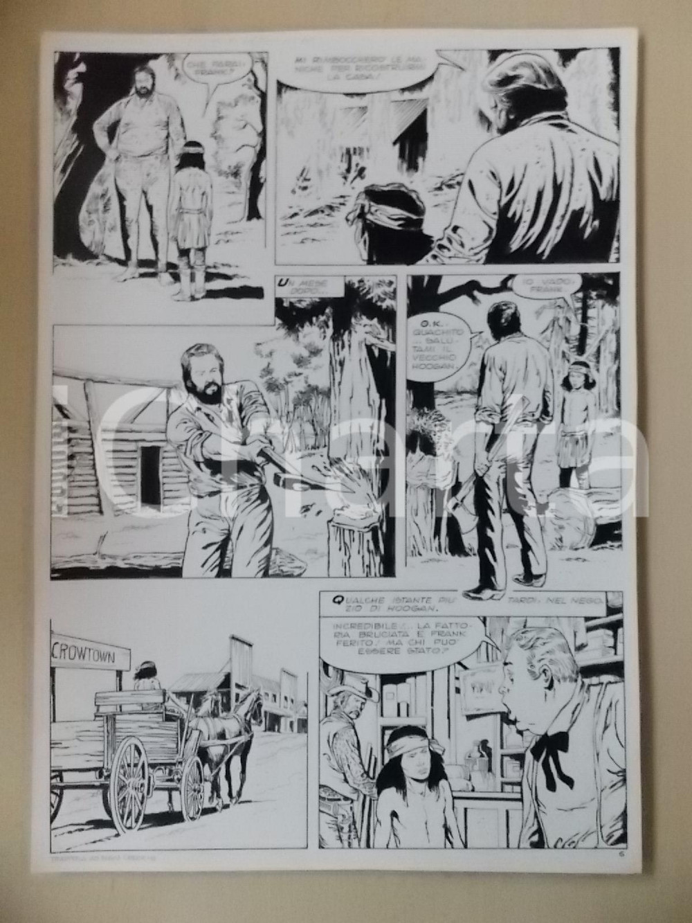 Opera d’arte autentica 1970 TRAPPOLA A ELGIN CREEK Luciano BERNASCONI Boscaiolo abbatte albero Tavola 1