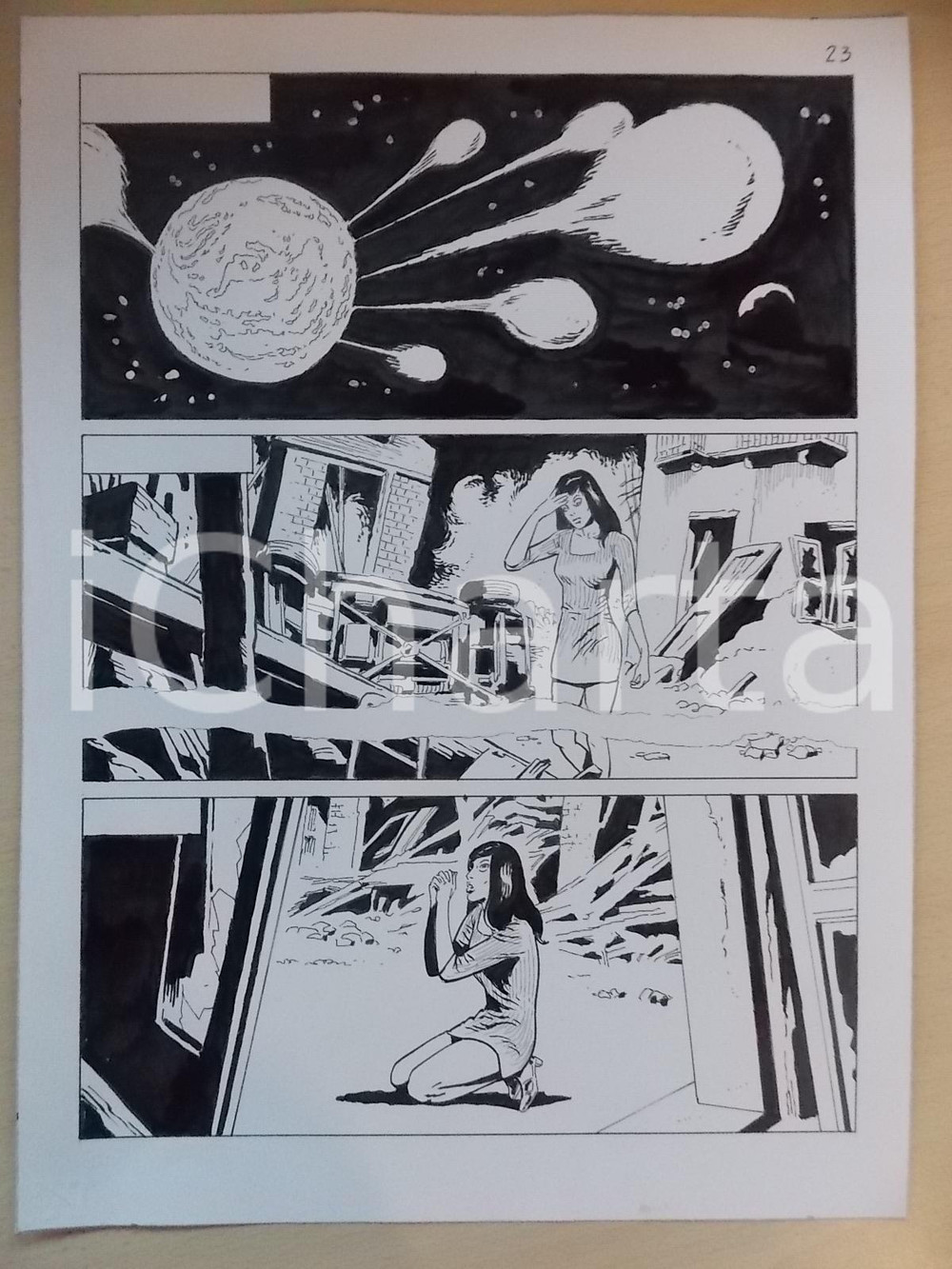 Opera d’arte autentica 2001 L AUTRE Luciano BERNASCONI Meteoriti distruggono la Terra Tavola originale 1