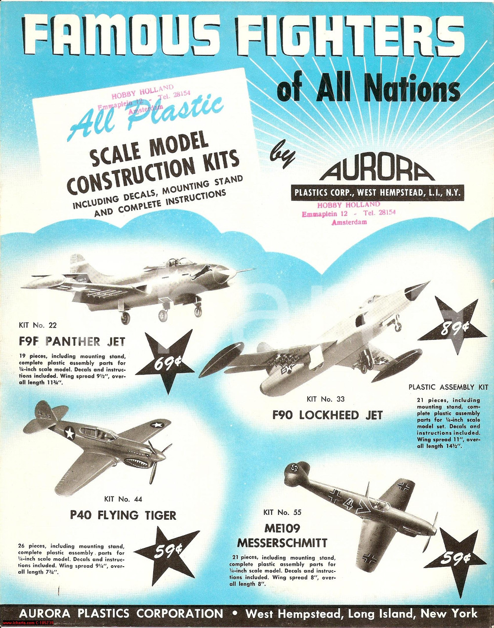 Materiale pubblicitario d’epoca 1955 circa WEST HEMPSTEAD NY Catalogo AURORA PLASTICS 1