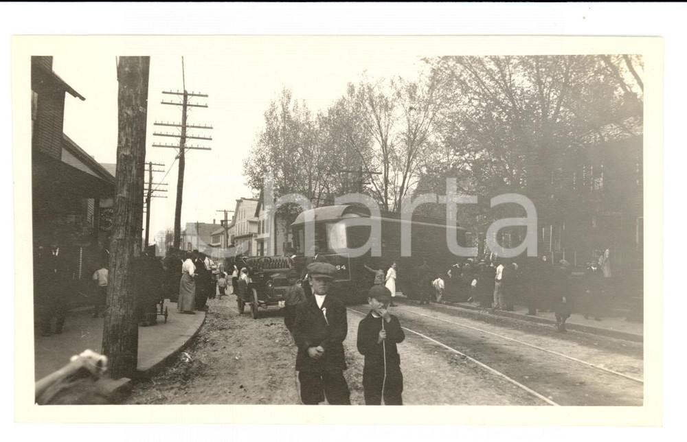 Fotografia d epoca originale 1912 ADAMS USA Tram accident on SUMMER STREET Photo 1