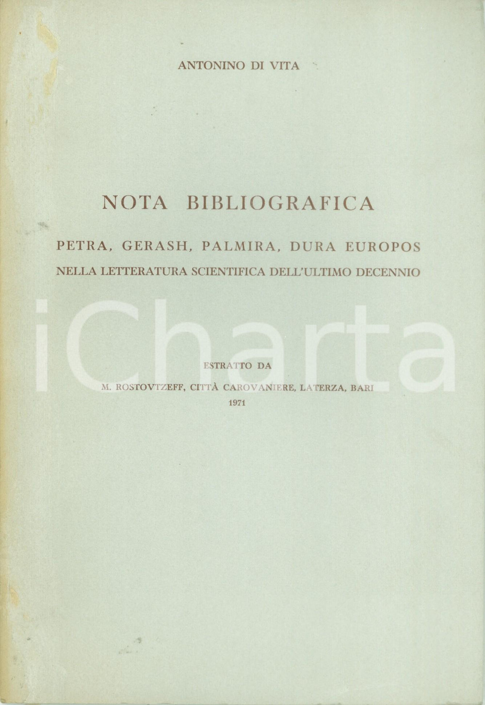 Libro, pubblicazione d epoca 1971 Antonino DI VITA Nota bibliografica PETRA GERASH PALMIRA DURA EUROPOS 1