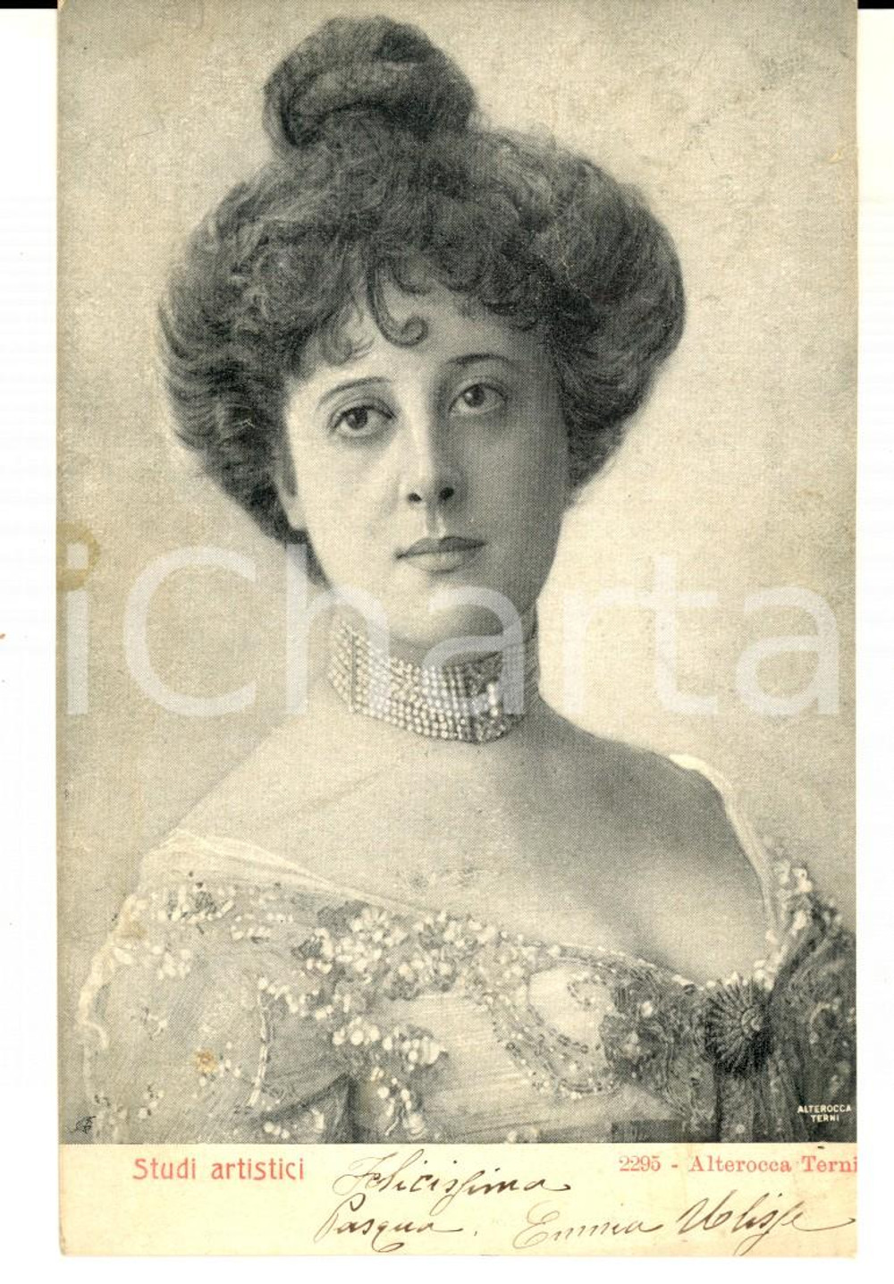 Cartolina originale da collezione 1903 TEATRO Attrice con collier di perle Cartolina FP VG ALTEROCCA 1