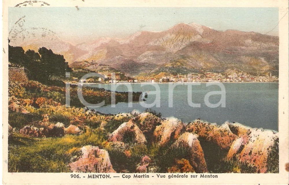 Cartolina originale da collezione 1935 ca MENTON FRANCE Panorama con CAP MARTIN Cartolina FP VG 1